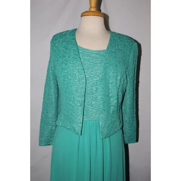 Fanny #1520 Floor Length Stretch Chiffon Gown With Jacket-Size XL-JADE-NEW - Picture 4 of 7